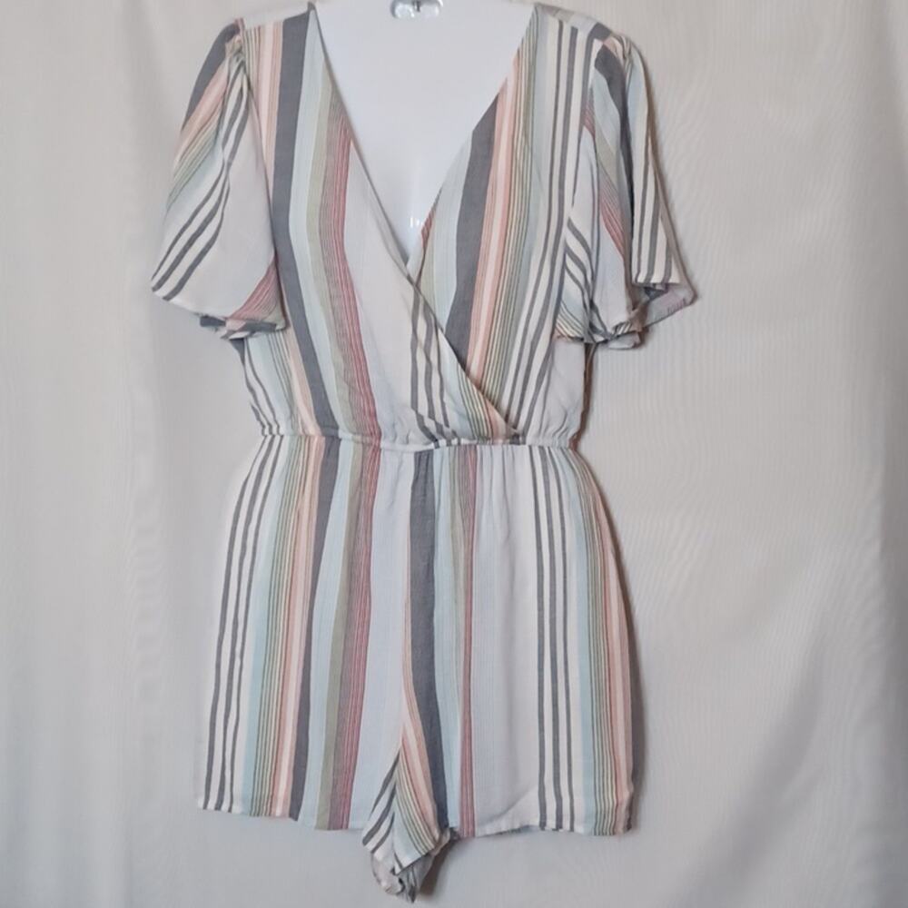 Blue Rain  Multi-colored Stripe Romper with Cross Over Front and Back. S…